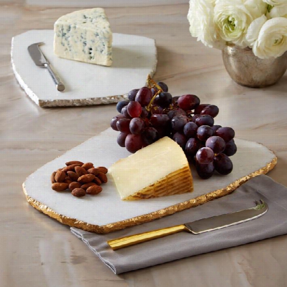 White Marble Cheese Plate With Knife By Two's Company