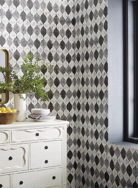 Woodblock Print Wallpaper In Black And White From Magnolia Home Vol. 2 By Joanna Gaines