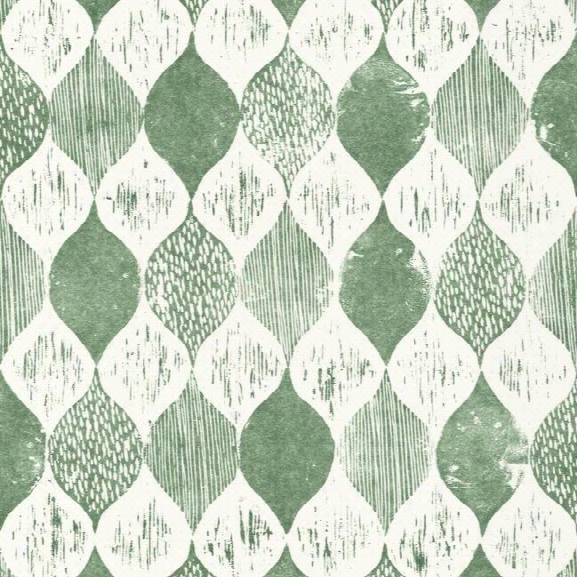 Woodblock Print Wallpaper In Forest Green From Magnolia Home Vol. 2 By Joanna Gaines