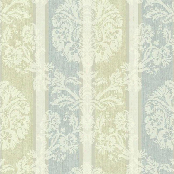 Woven Damask Stripe Wallpaper In Blue And Beige Design By Carey Lind For Yorrk Wallcoverings