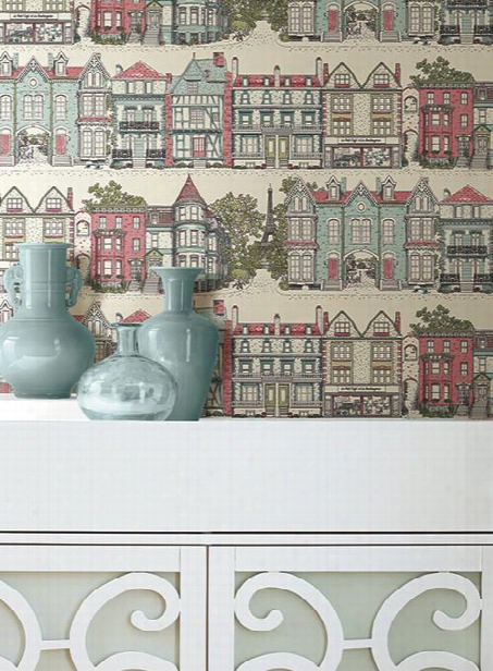 Brownstone Terrace Wallpaper In Pink And Blue By Ashford House For York Wallcoverings