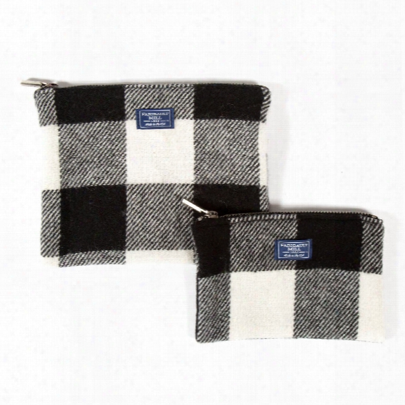 Buffalo Check Wool Pouch In White & Black Design By Faribault