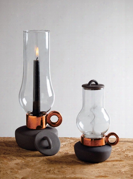 Bugia Porcelain & Glass Tealight Holder In Anthracite Copper Design By Seletti