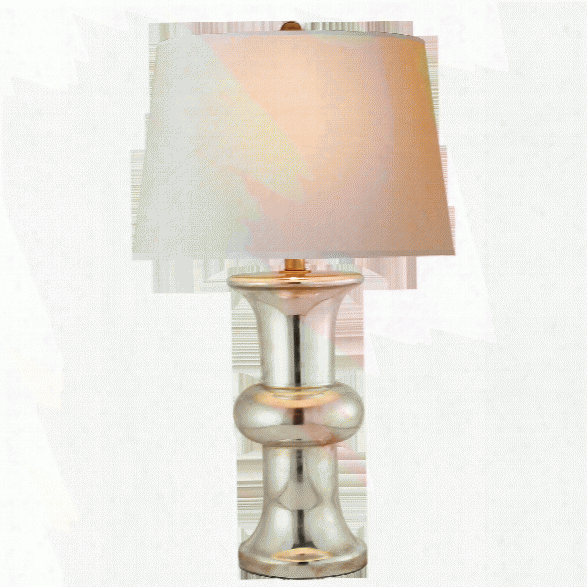 Bull Nose Cylinder Table Lamp In Mercury Glass W/ Natural Paper Shade Design By E. F. Chapman