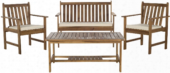 Burbank 4 Piece Outdoor Set In Teak & Beige Design By Safavieh