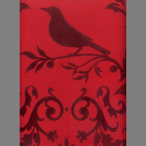 Burgundy And Red Bird Damask Velvet Flocked Wallpaper Design By Burke Decor