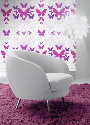 Butterflies Wallpaper In White, Hot Pink, Hot Purplle Design By Kreme