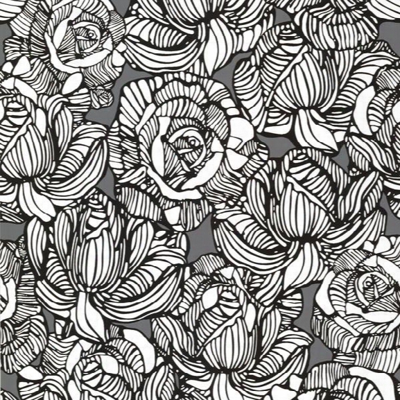Calista Grey Modern Rose Wallpaper Design By Brewster Home Fashions