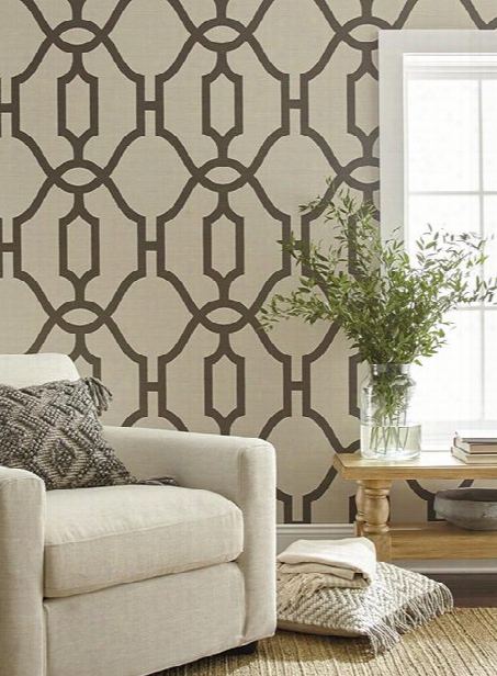 Woven Trellis Wallpaper In Charcoal On Khaki From Magnolia Home Vol. 2 By Joanna Gaines