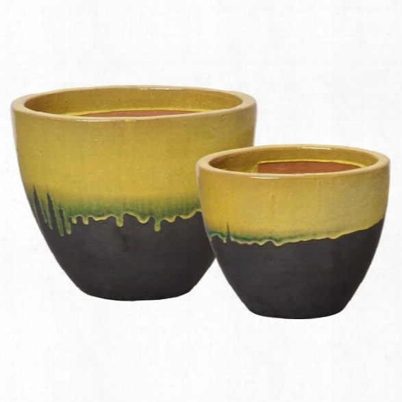 Yellow Two-tone Oval Planters Set Of Two Design By Emissary