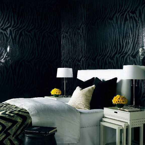 Zebra Chic Stripe Wallpaper In Black By Brewster Home Fashions