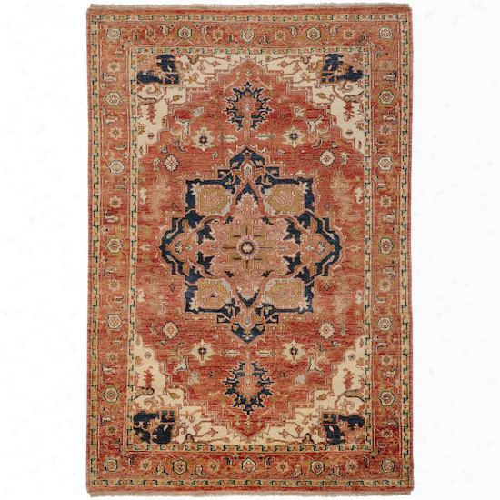 Zeus Collection 100% Wool Area Rug In Terra Cotta, Cinnamon Spice, And Midnight Blue Design By Surya