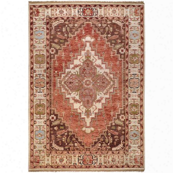 Zeus Collection 100% Wool Area Rug In Terra Cotta, Cinnamon Spice, And Tea Leaves Design By Surya