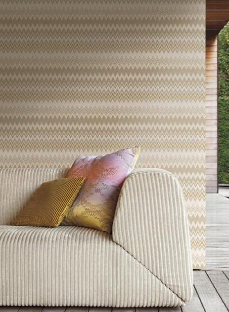 Zig Zag Multicolore Wallpaper In Cream, Tan, And Gold By Missoni Home For York Wallcoverings