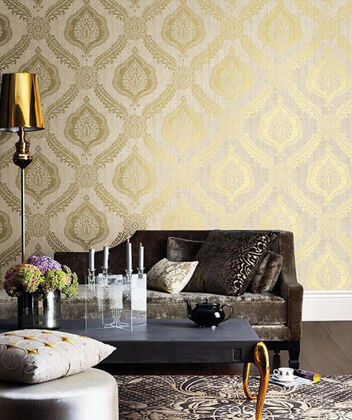 Zoraya Gold Damask Wallpaper From The Alhambra Collection By Brewster Home Fashions