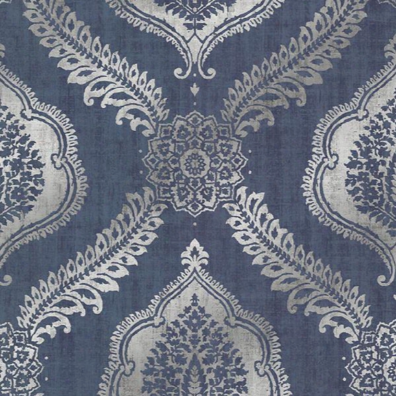 Zoraya Navy Damask Wallpaperr From The Alhambra Collection By Brewster Home Fashions