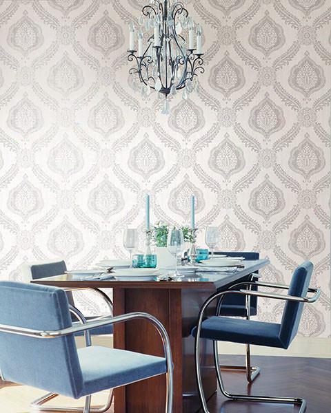 Zoraya Silver Damask Wallpaper From The Alhambra Collection By Brewster Home Fashions