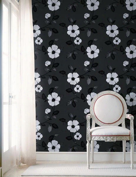 Zync Black Modern Floral Wallpaper Design By Brewster Home Fashions