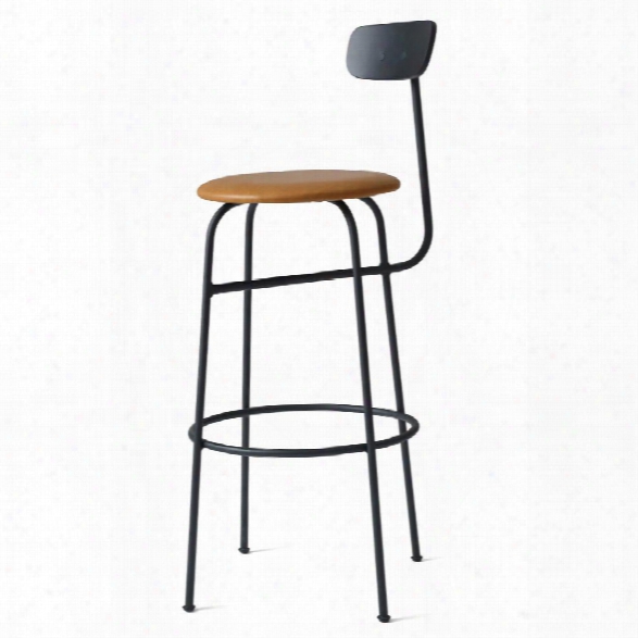 Afteroom Bar Stool In Black W/ Cognac Dunes Leather Upholstery Design By Menu