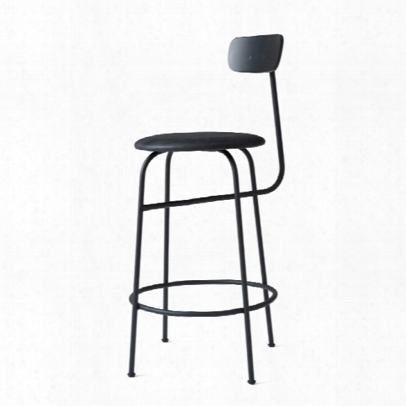 Afteroom  Counter Stool In Black W/ Anthrazite Dunes Leather Upholstery Design By Menu