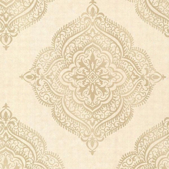 Capella Beige Medallion Wallpaper From The Avalon Collection By Brewster Home Fashions