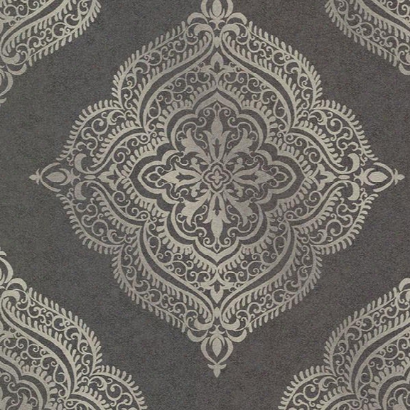 Capella Charcoal Medallion Wallpaper From The Avalon Collection By Brewster Home Fashions