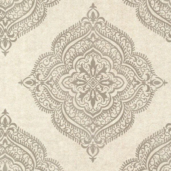 Capella Flax Medallion Wallpaper From The Avalon Collection By Brewster Home Fashions