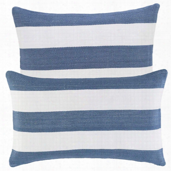 Catamaran Stripe Denim/white Indoor/outdoor Decorative Pillow Design By Fresh American