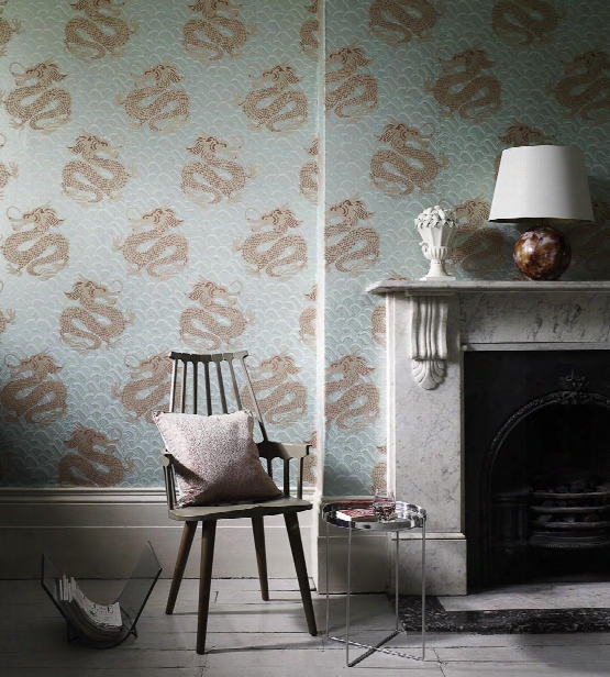 Celestial Dragon Wallpaper In Ice Blue And Rose By Matthew Williamson For Osborne & Little