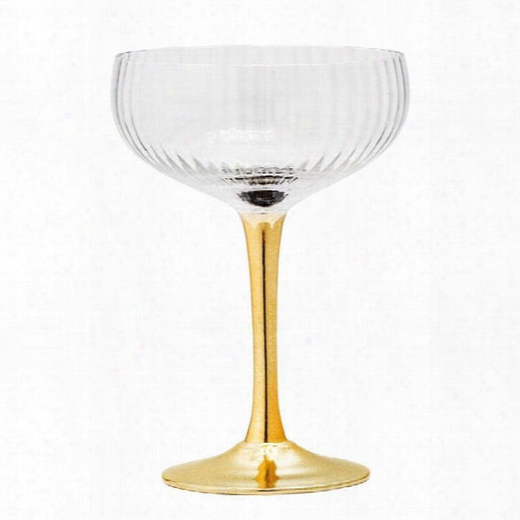 Champagne Glass W/ Gold Electroplated Stem Design By Bd Edition