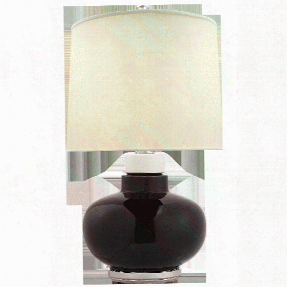Chantal Table Lamp In Black Porcelain W/ Natural Percale Shade Design By Thomas O'brien