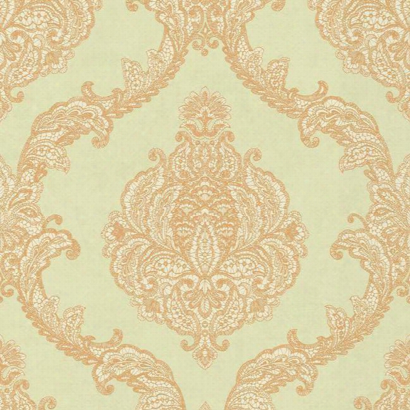 Chantilly Lace Wallpaper In Gold And Pale Aquamarine By Antonina Vella For York Wallcoverings