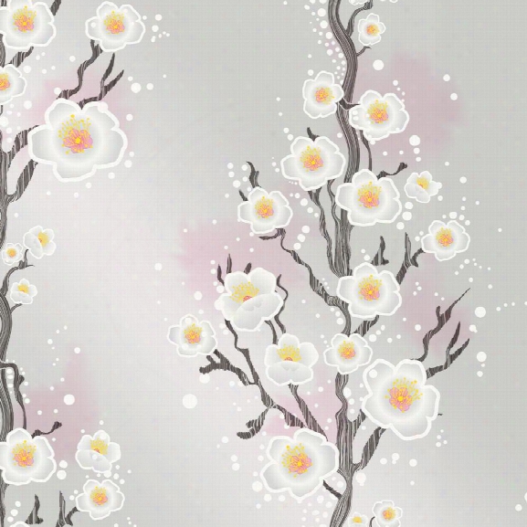 Cherry Blossom Self Adhesive Wallpaper In Silver By Cynthia Rowley For Tempaper