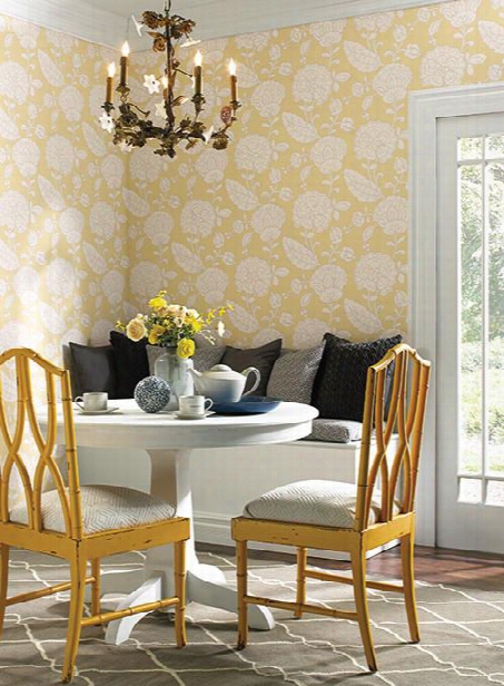 Chunky Floral Wallpaper In Butter Yellow Design By Carey Lind For York Wallcoverings