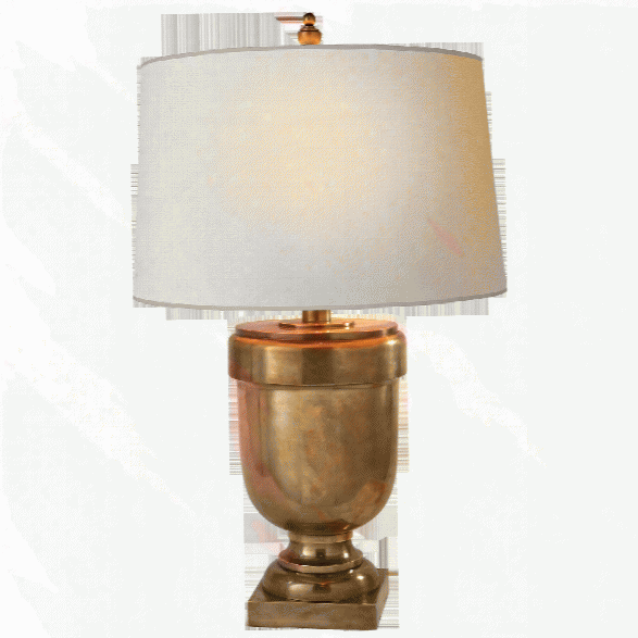 Chunky Urn Medium Table Lamp In Antique-burnished Brass W/ Natural Paper Shade Design By E. F. Chapman