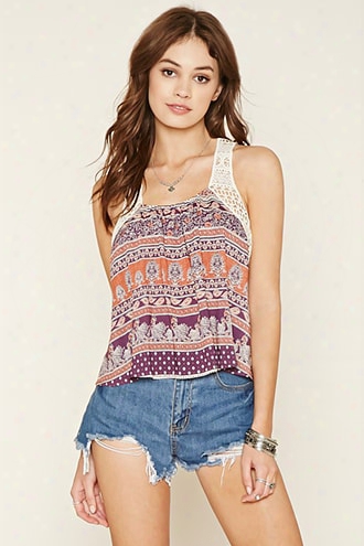 Abstract Crochet-trim Crop Top