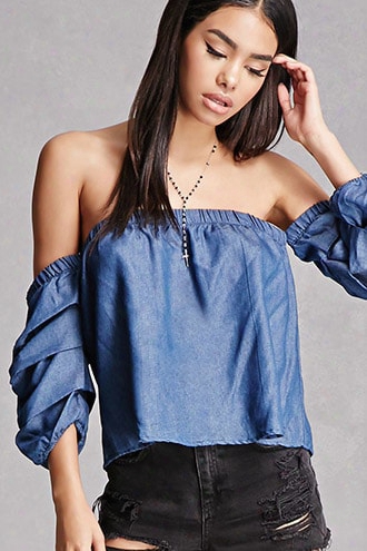 Chambray Off-the-shoulder Top