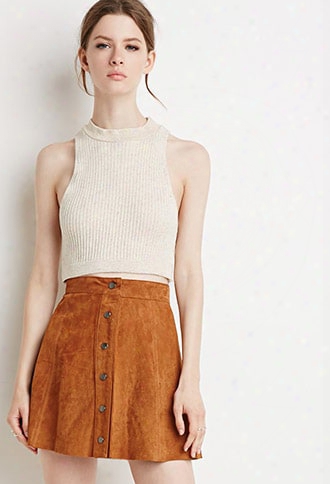 Contemporary Buttoned Suede Skirt