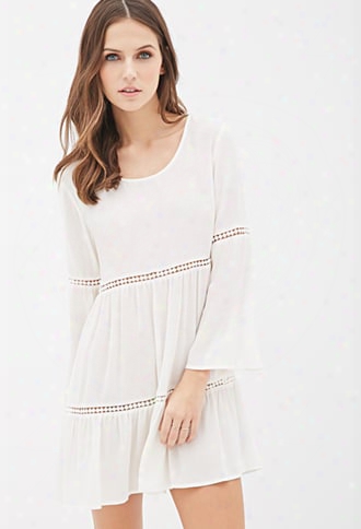 Crochet-paneled Bell Sleeve Peasant Dress