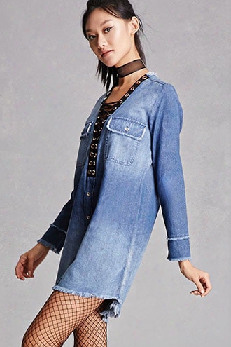 Denim Lace-up Shift Dress