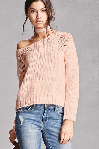 Distressed Purl Knit Sweater