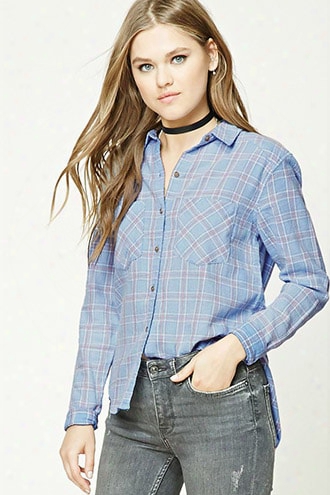 Dolphin Hem Flannel Plaid Shirt