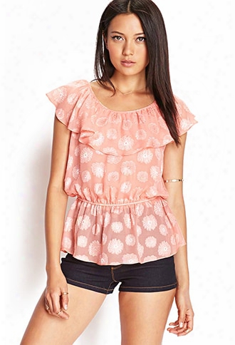 Embroidered Floral Flounce Top