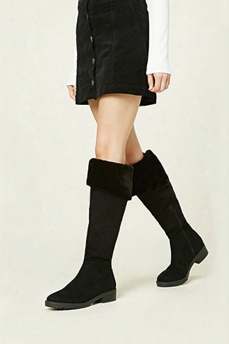 Faux Suede Fold-over Boots