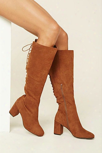 Faux Suede Tall Lace-up Boots