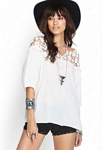 Floral Crohet Peasant Top