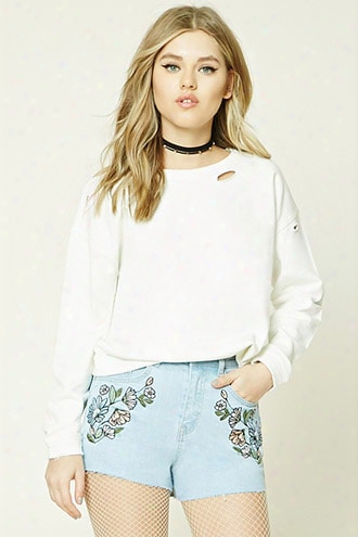 Floral Embroidered Denim Shorts