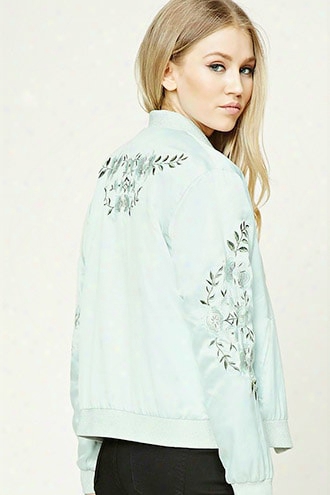 Floral Embroidered Satin Bomber