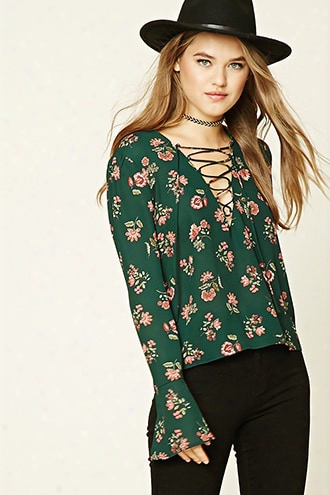 Floral Print Lace-up Top