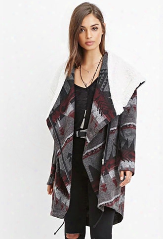 Geo-patterned Faux Shearling Jacket